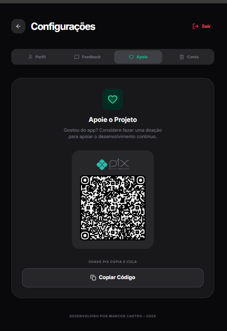 Configurações do Controle Financeiro Pessoal