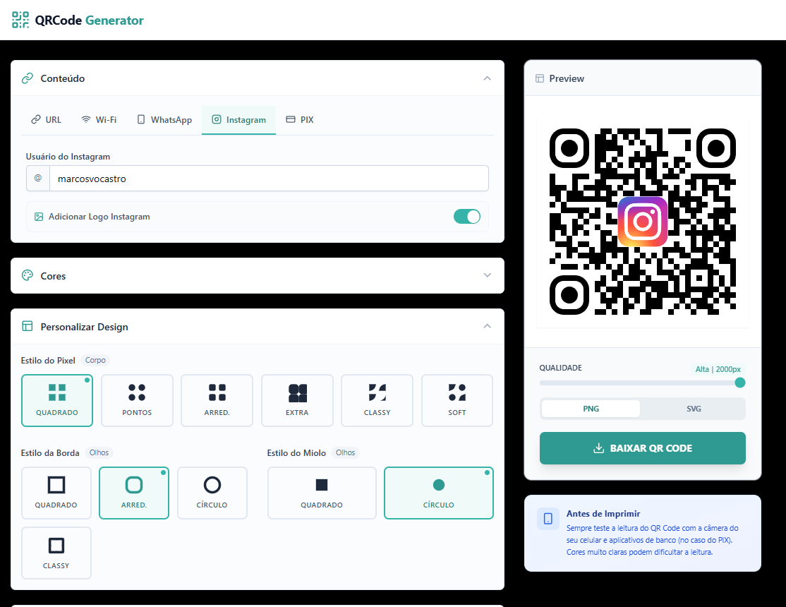 Interface do QRCode Studio